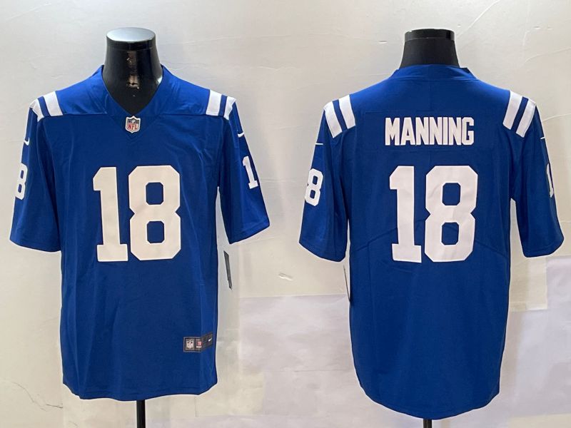 Men Indianapolis Colts 18 Manning Blue Second generation 2024 Nike Limited NFL Jersey style 1